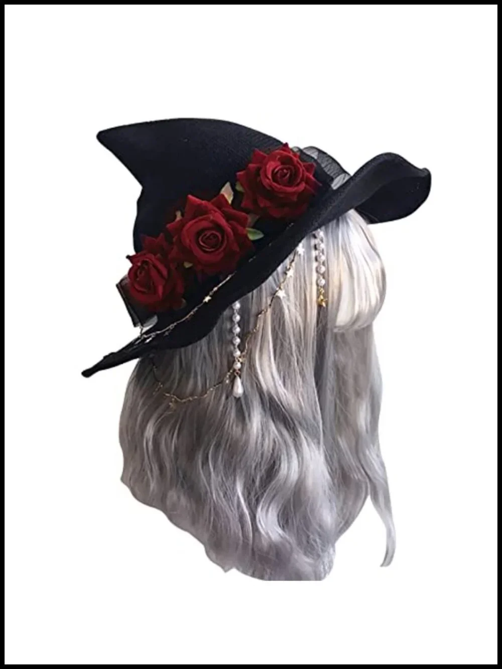 Witch Hat with Roses & Bow - Wide Brim Wizard Costume Hat
